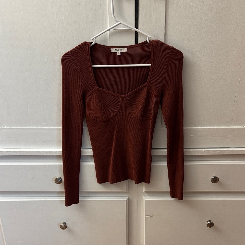 Madewell Rich Brown Long Sleeve Square Neck Top
